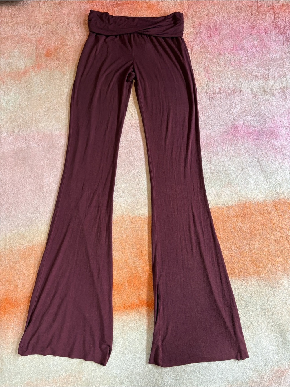 POL Fold-Over Waist Flare Pants in Wine Berry